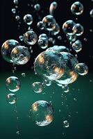 Floating 3d water bubbles. AI generative photo