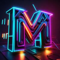 Make a neon and cyberpunk 3D M logo using AI-generated tools photo