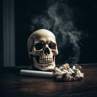AI Generative Skull with Cigar on The Table photo