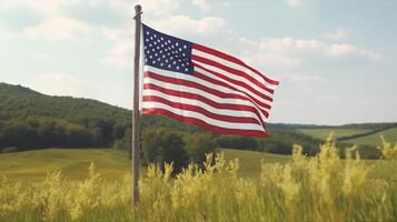 USA Flag on Countryside Farmland photo