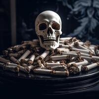 Skeleton on Top Pile of Cigarette photo