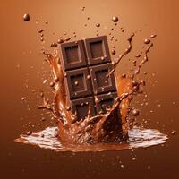 Chocolate Bar with Splashing Liquid Chocolate photo