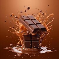 AI Generative Chocolate Bar Explode with Splashing Liquid Choco photo