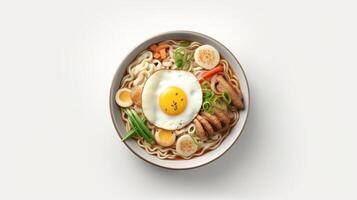 Korean instant noodles with korean rice cake and fish cake and boiled egg, photo