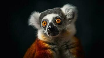 Close-up of a studio portrait of a feline lemur. Generative AI photo