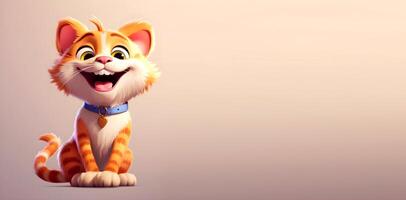 Cute cartoon smiling cat. Red-haired kitten. photo