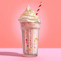 Pink milkshake. A light refreshing dessert. Protein shake. photo