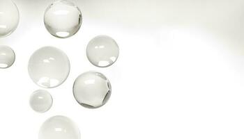 Transparent bubbles, isolated on white background. Crystal Glass Sphere Ball Transparent falling Object Background. photo