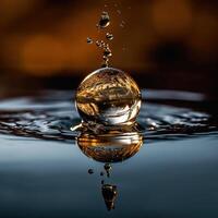 Oil drop falls into the water close-up on a blurred background with a bokeh effect. photo