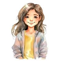 Cute girl in pajamas on white background. Watercolor illustration. . photo