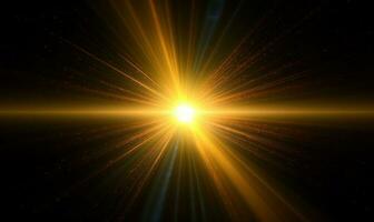 Abstract Glowing Sun Burst. Black Orange Light Rays and Flare photo