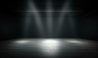 Empty Dark Stage with Spotlight and Smoke photo