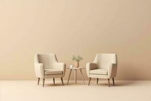 Two Armchair with single table isolated on pastel background photo