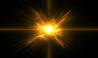 Abstract Glowing Sun Burst. Black Orange Light Rays and Flare photo