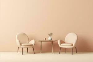 Two Armchair with single table isolated on pastel background photo