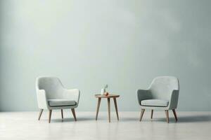 Two Armchair with single table isolated on pastel background photo