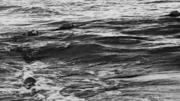 azul agua olas Oceano con boya boyas cuerdas redes México. video