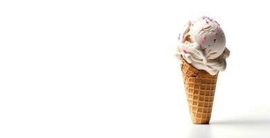 realista gofre helado cono con sorbete en blanco antecedentes con Copiar espacio. congelado postre para niños y adultos generativo ai foto