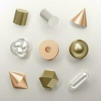 Set of abstract minimal 3d geometric shapes with different materials. photo