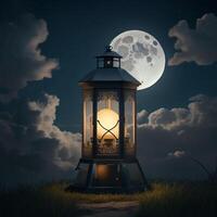 Photo a lantern with the moon in the background AI Generative