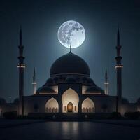 foto un grande azul mezquita con el Luna en el antecedentes ai generativo