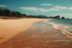 Blue sky and sandy beach. AI generative photo