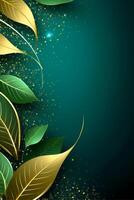 Concise style, green tea, wallpaper, Sapphire green background, thin gold ribbon. photo