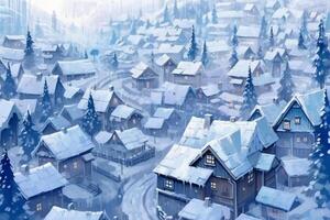 Snowing village, winter. photo