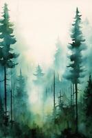 Simple forest design in water color style paitning. AI gnerative photo