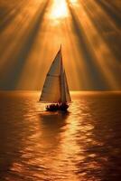 Sails, sunset, sail boat sails or windsurfing. photo