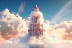 Dream heaven, pillar building on the cloud. AI generative photo