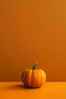 A photo of an minimalist orange Pumpking background with copy space. AI generative