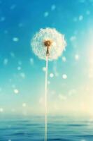 A jellyfish dandelion in blue with light shining through it, in the style of lensbaby velvet. AI generative photo