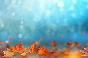 Photorealistic autumn leaves on a bright background. AI generative photo