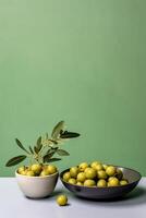 A photo of an minimalist olives background. AI generative