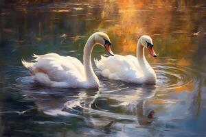 Swans oil Painting, ultra detailed, brush strokes. photo