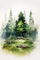 Simple forest design in water color style paitning. AI gnerative photo
