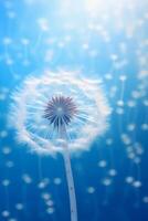 A jellyfish dandelion in blue with light shining through it, in the style of lensbaby velvet. AI generative photo