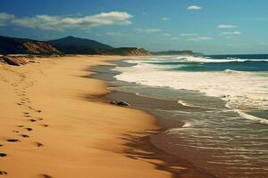 Blue sky and sandy beach. AI generative photo