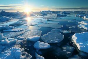 hielo hojas derritiendo en el ártico Oceano o aguas ai generativo foto