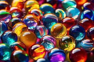 Shiny colorful glass marbles. photo