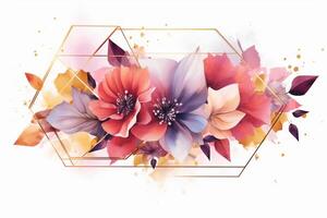 The rectangle frame made of mix abstract art, pink and gold colors. photo