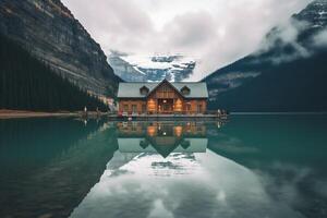 lago y montaña. ai generativo foto