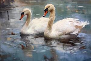 Swans oil Painting, ultra detailed, brush strokes. photo