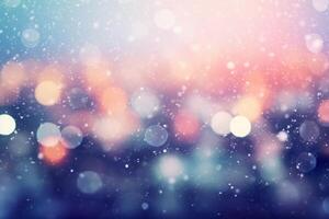 A blurred winter, snowing sky abstract background with bokeh glow, Illustration. photo