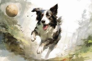 Border collie chasing a ball. photo