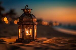 A lantern, surrounded by sands. photo