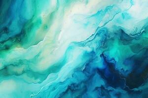 Abstract watercolor paint background by teal color blue and green with liquid fluid texture for background. AI generative photo