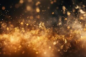 Golden bokeh particle lights and golden smoke effects. photo