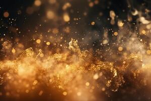 Golden bokeh particle lights and golden smoke effects. AI generative photo